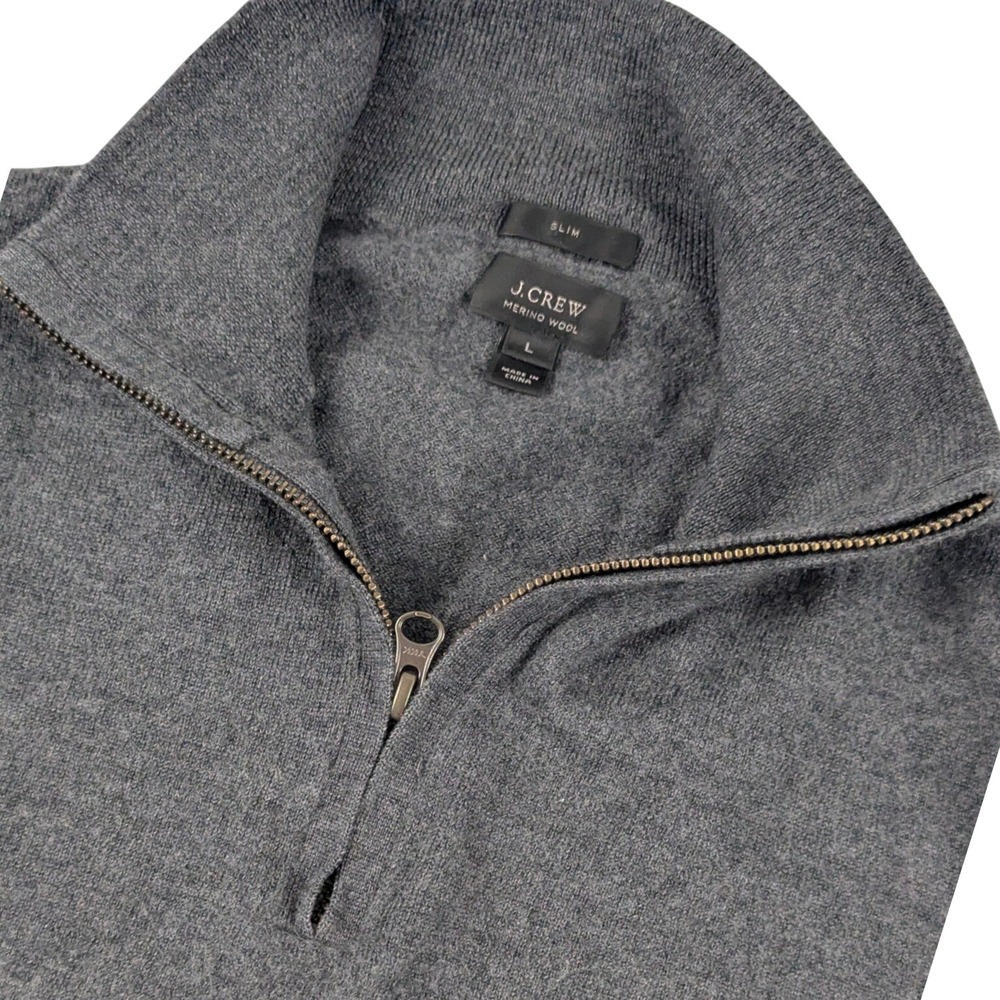 J.Crew Mens Large Slim Fit Merino Wool Quarter Zip Sweater Grey Preppy Dark Goth